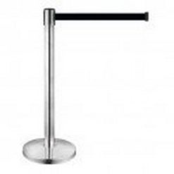 Κολωνάκι οριοθέτησης ασημί (inox) ύψους 91cm με μαύρο ιμάντα 2m